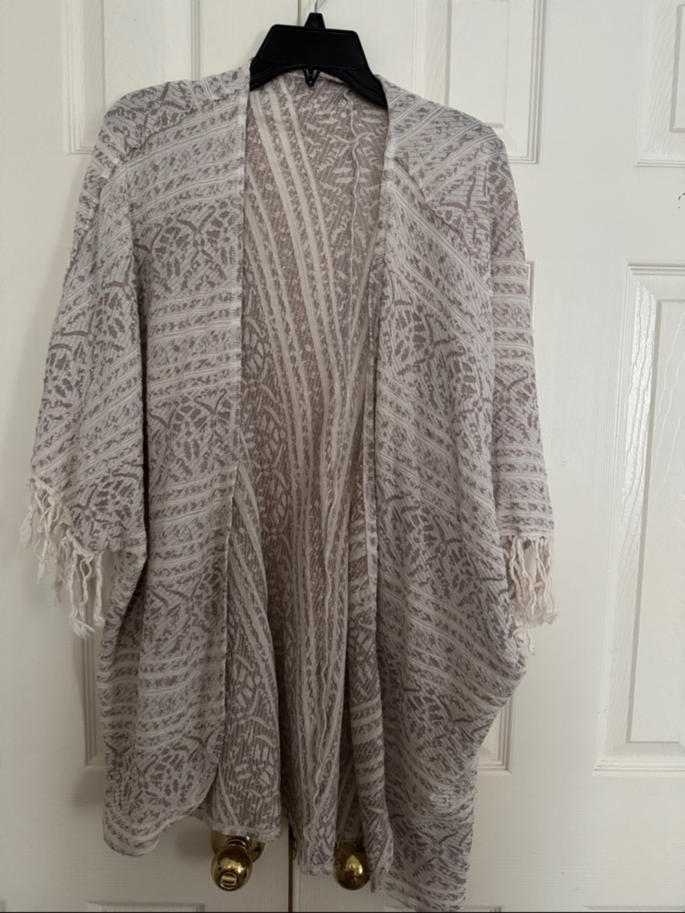 Free People Cream and Gold Patterned Fringe Duster